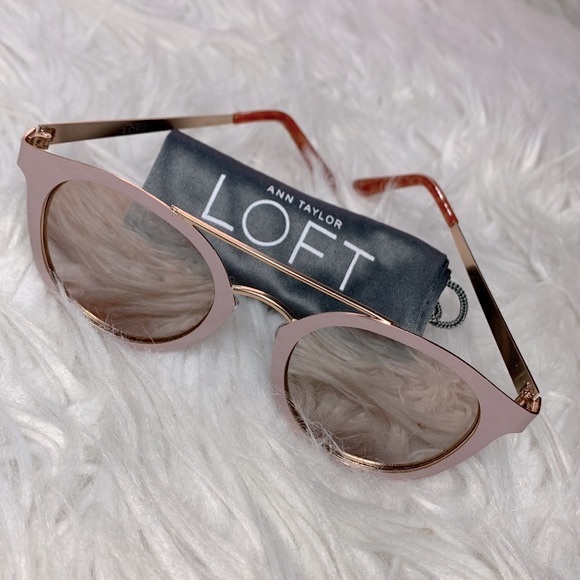LOFT Accessories - LOFT Mirrored sunglasses nude pink gold arms metal frame pouch case